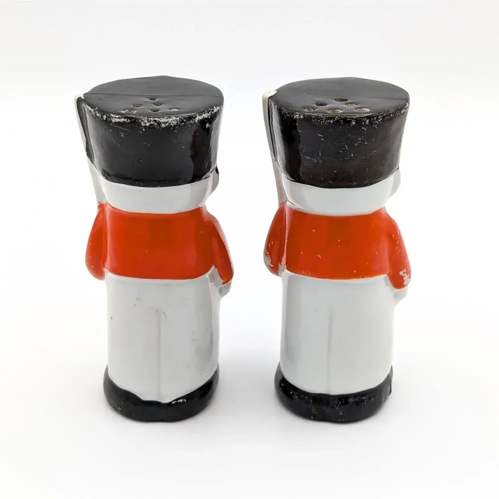 Vintage Japanese Toy Soldier Salt Pepper Shakers Porcelain Novelty Retro Kitsch